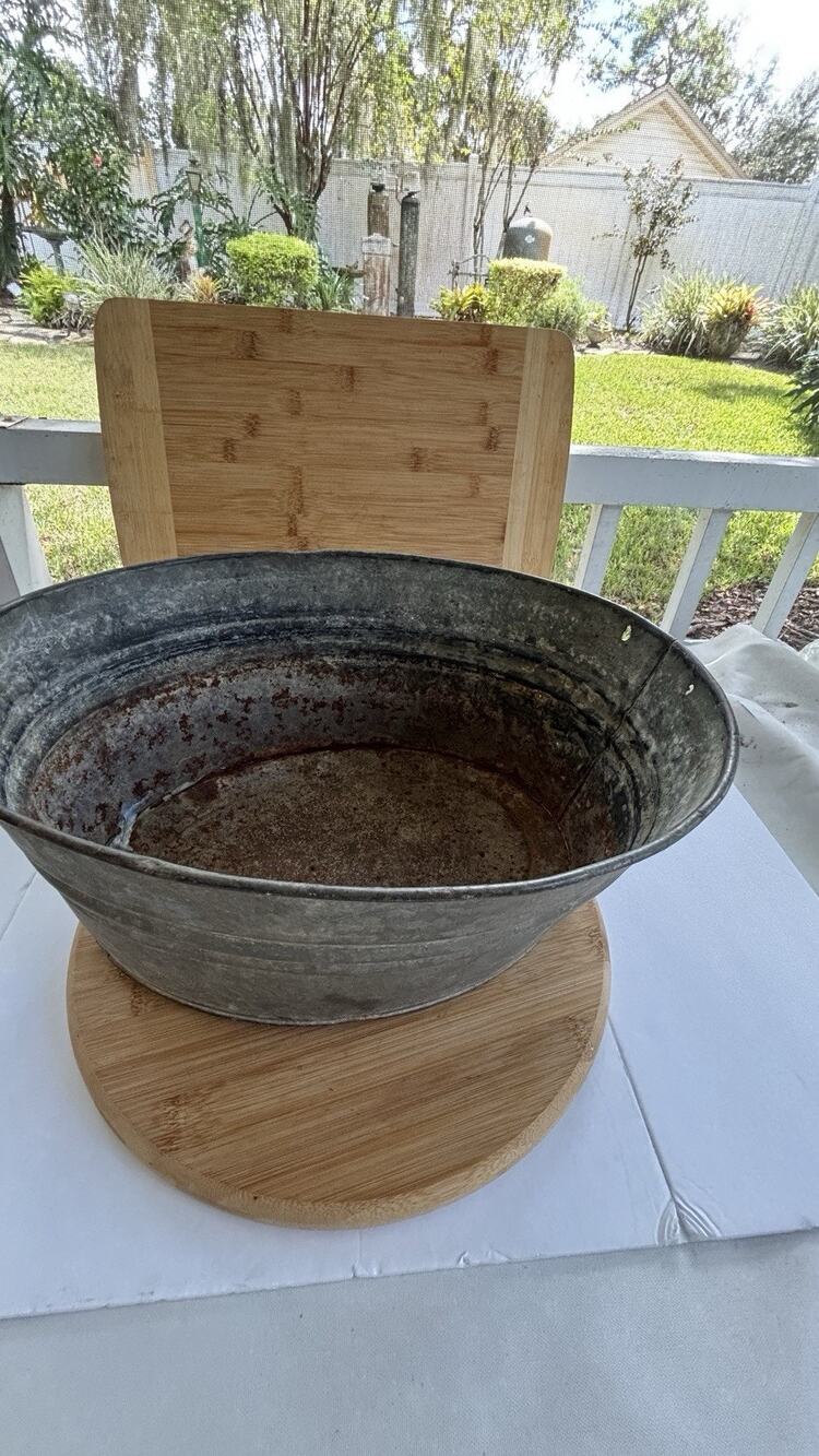 Antique Small Oval Galvanized Wash Tub 16in Pat 1912 Primitive Farmhouse
